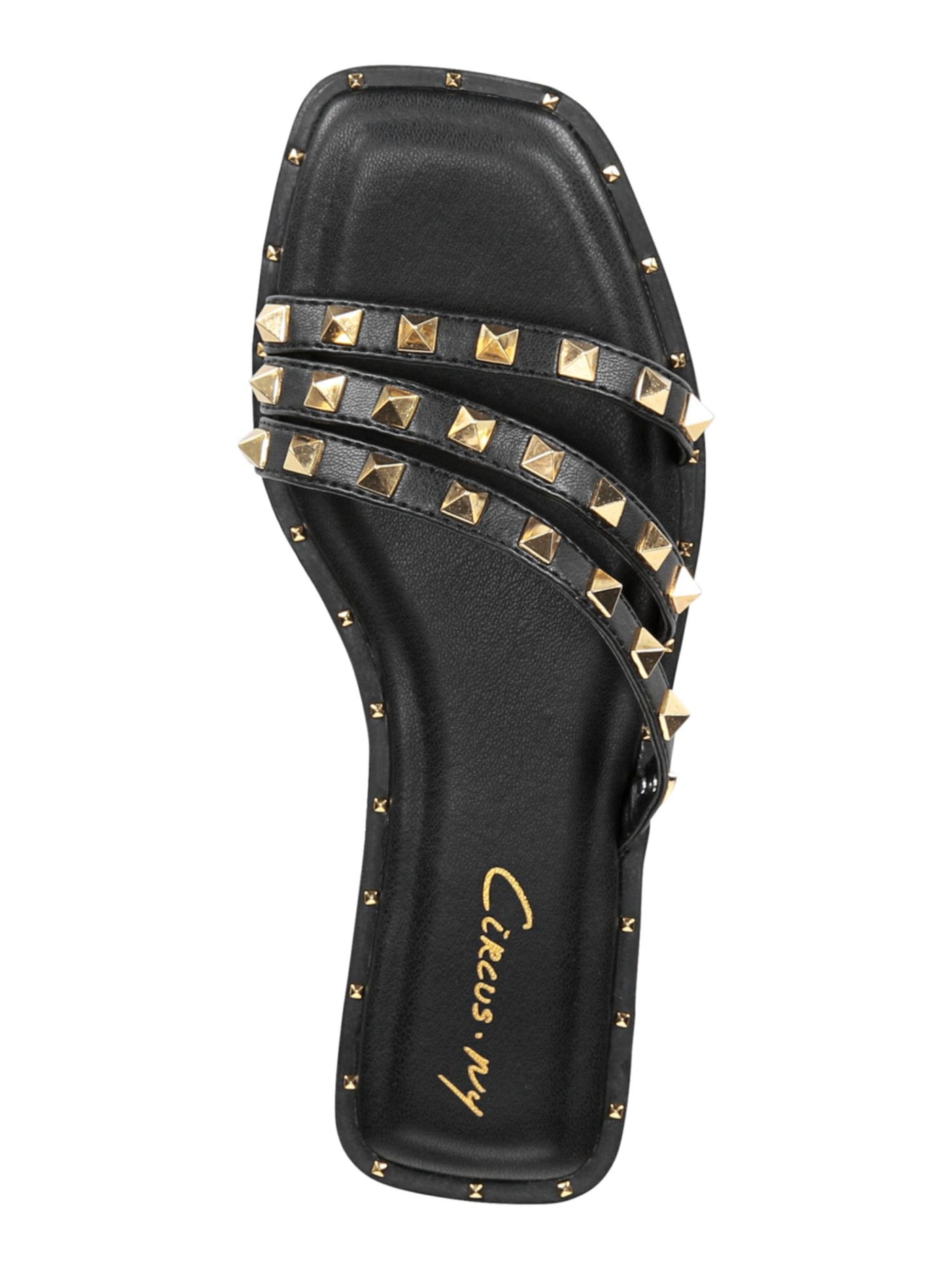 CIRCUS BY SAM EDELMAN Womens Black Studded Strappy Asymmetrical Padded Verity Square Toe Slip On Slide Sandals 7 M