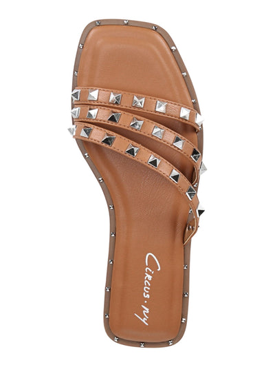 CIRCUS BY SAM EDELMAN Womens Brown Studded Strappy Asymmetrical Padded Verity Square Toe Slip On Slide Sandals 7 M