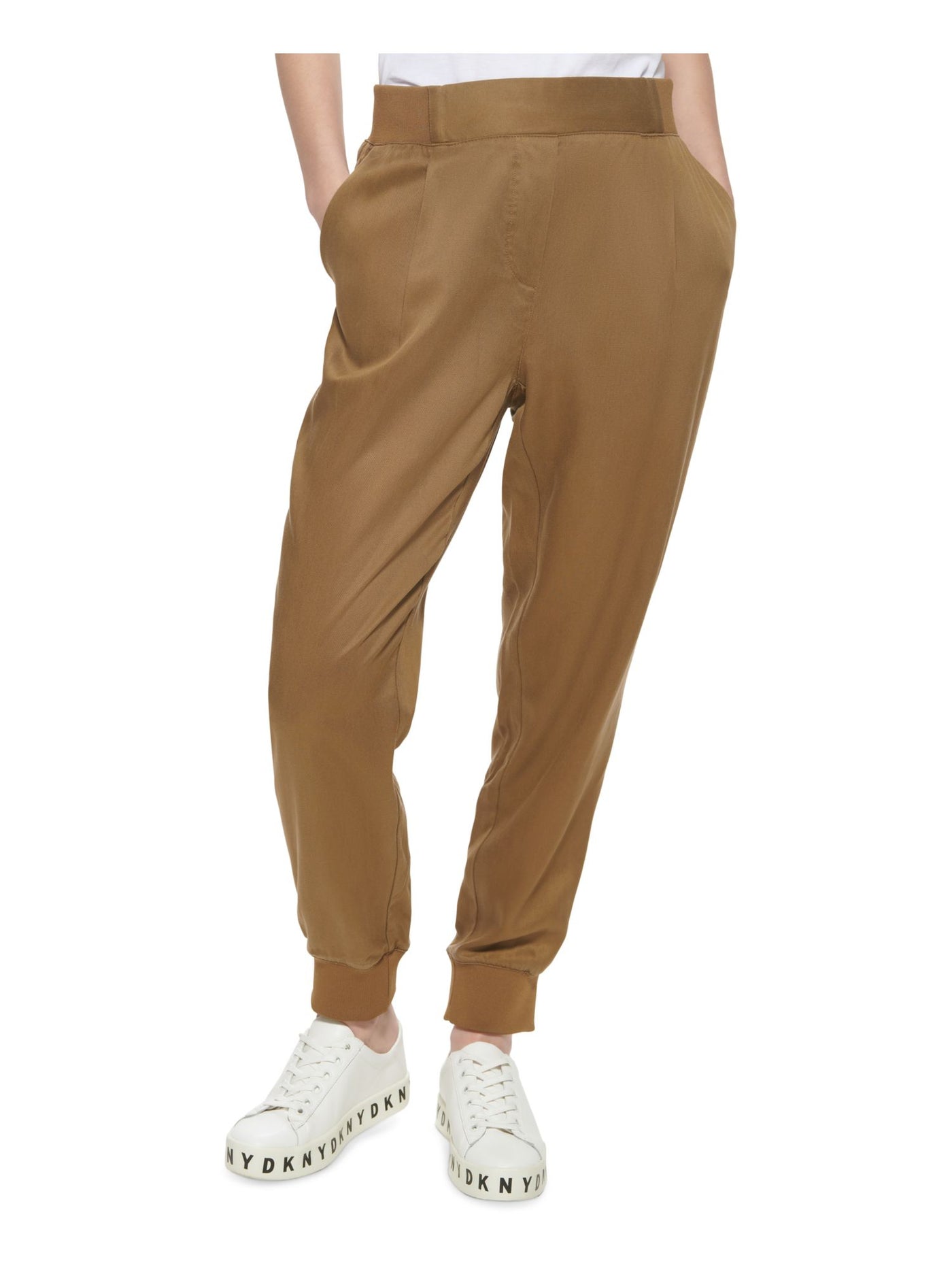 DKNY Womens Brown Stretch Pocketed Tie Mid Rise Tapered Joggers Pants XL