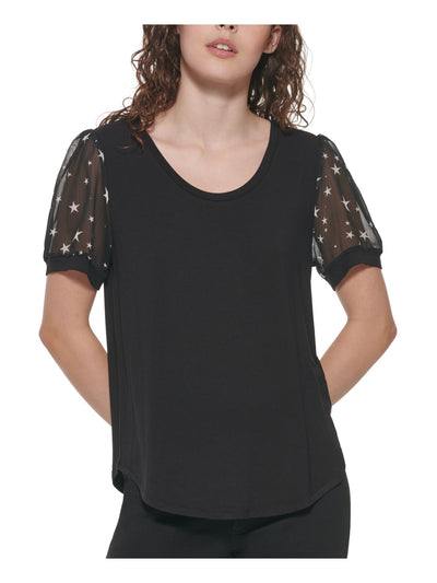 DKNY Womens Black Short Sleeve Jewel Neck Wear To Work Top XS