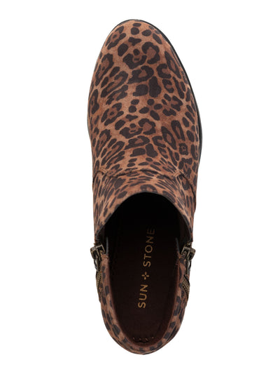 SUN STONE Womens Brown Leopard Print Slip Resistant Cushioned Abby Round Toe Block Heel Booties 6.5 M