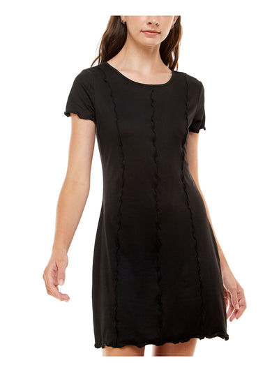 ULTRA FLIRT Womens Black Stretch Short Sleeve Scoop Neck Short Shift Dress Juniors L