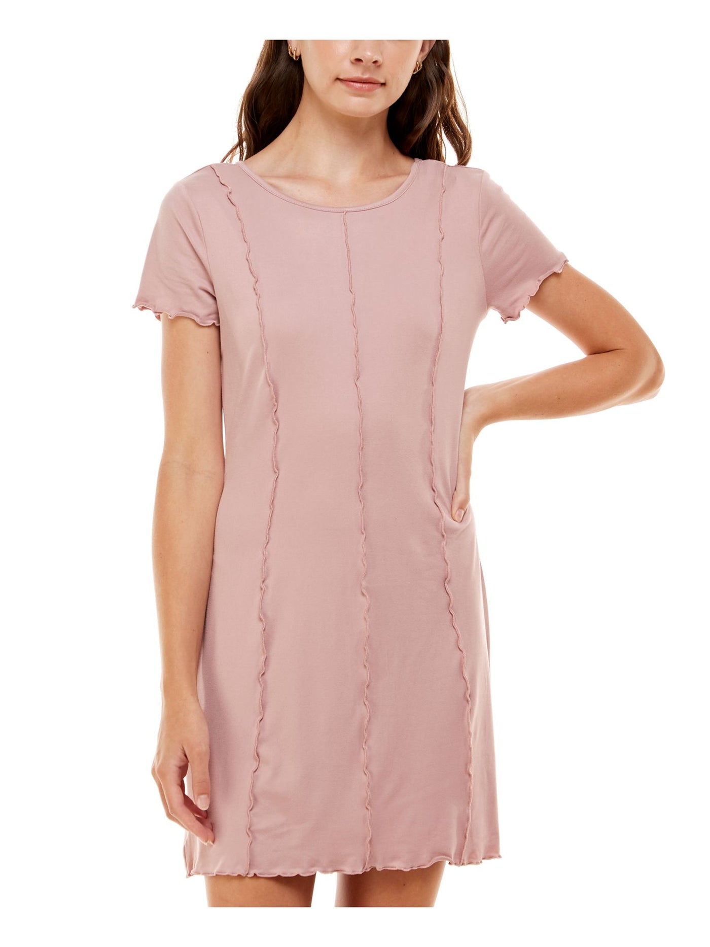 ULTRA FLIRT Womens Pink Stretch Short Sleeve Scoop Neck Short Shift Dress Juniors M