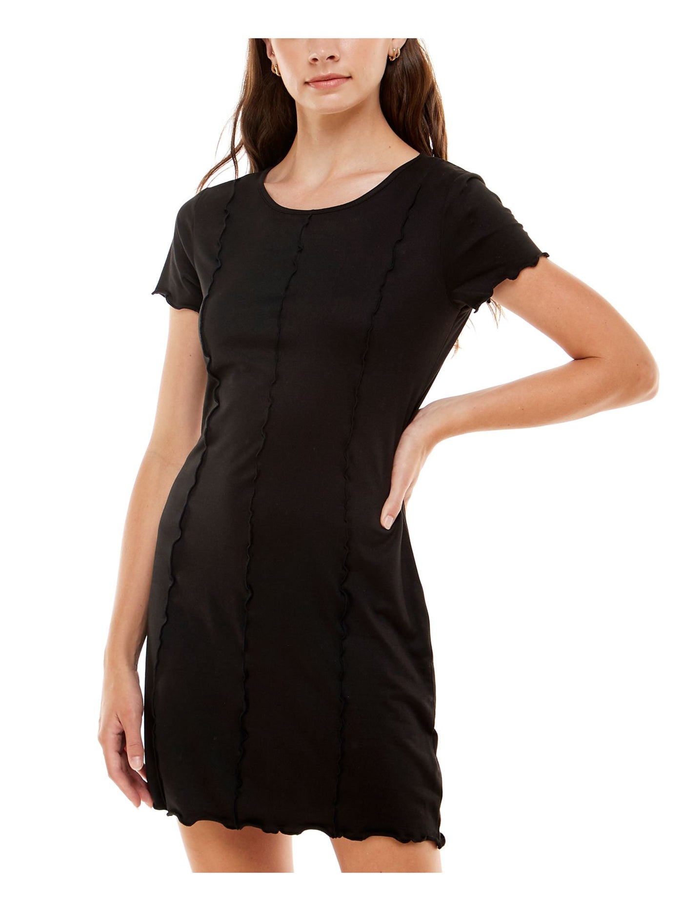 ULTRA FLIRT Womens Black Stretch Short Sleeve Scoop Neck Short Shift Dress Juniors XS