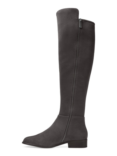 MICHAEL KORS Womens Gray Logo Comfort Asymmetrical Bromley Round Toe Block Heel Zip-Up Riding Boot 7.5 M