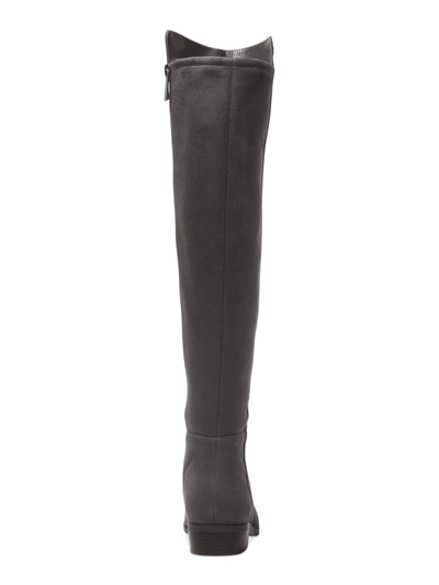 MICHAEL KORS Womens Gray Logo Comfort Asymmetrical Bromley Round Toe Block Heel Zip-Up Riding Boot 7.5 M