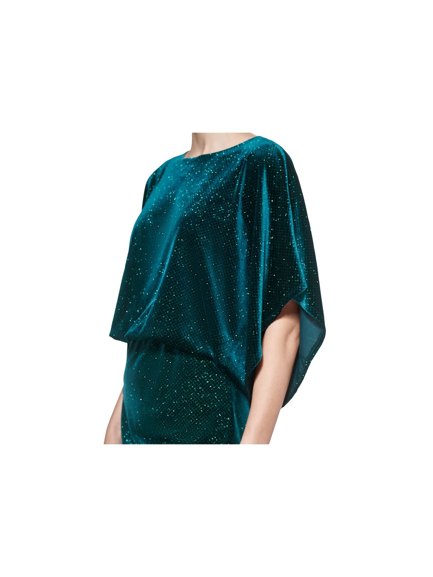 JESSICA HOWARD Womens Green Metallic Cut Out Velvet Printed Dolman Sleeve Boat Neck Short Cocktail Blouson Dress 6