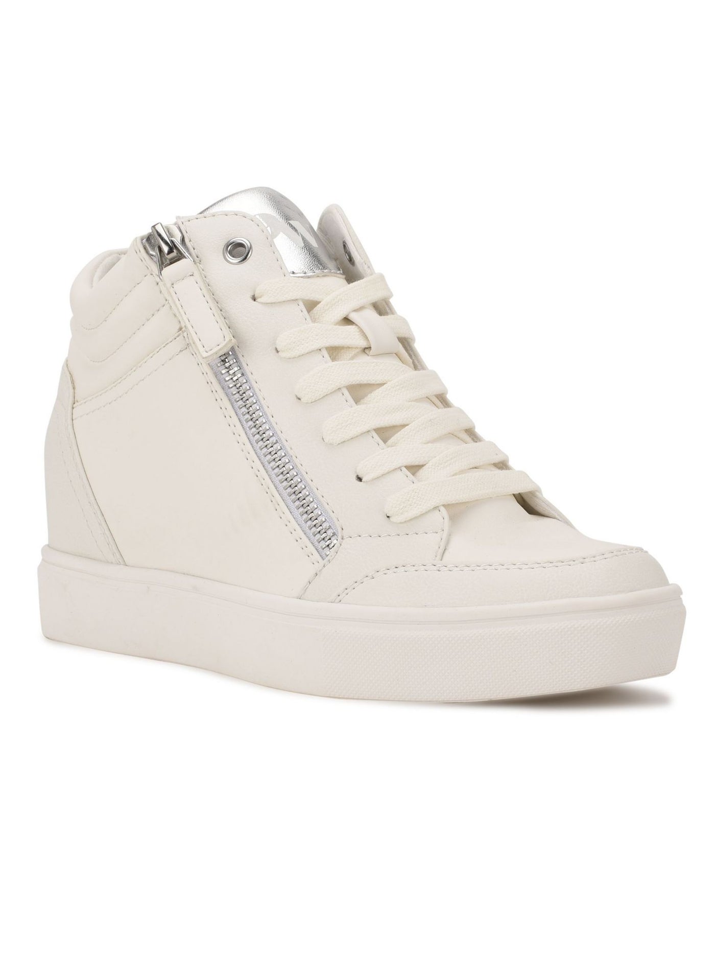 NINE WEST Womens White Zipper Accent Cushioned Tons3 Round Toe Lace-Up Sneakers Shoes 8 M