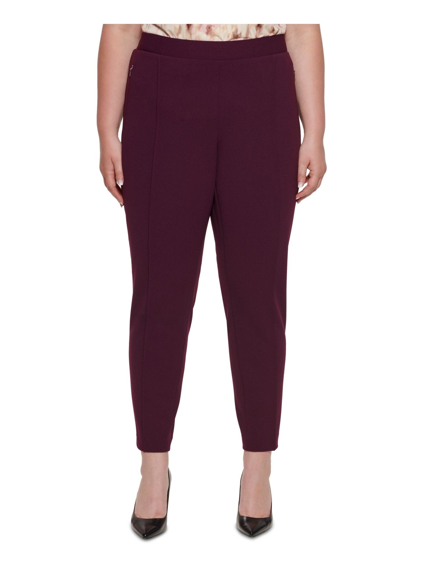 CALVIN KLEIN Womens Purple Stretch Pocketed Mid-rise Pull-on Style Wear To Work Straight leg Pants Plus 22W