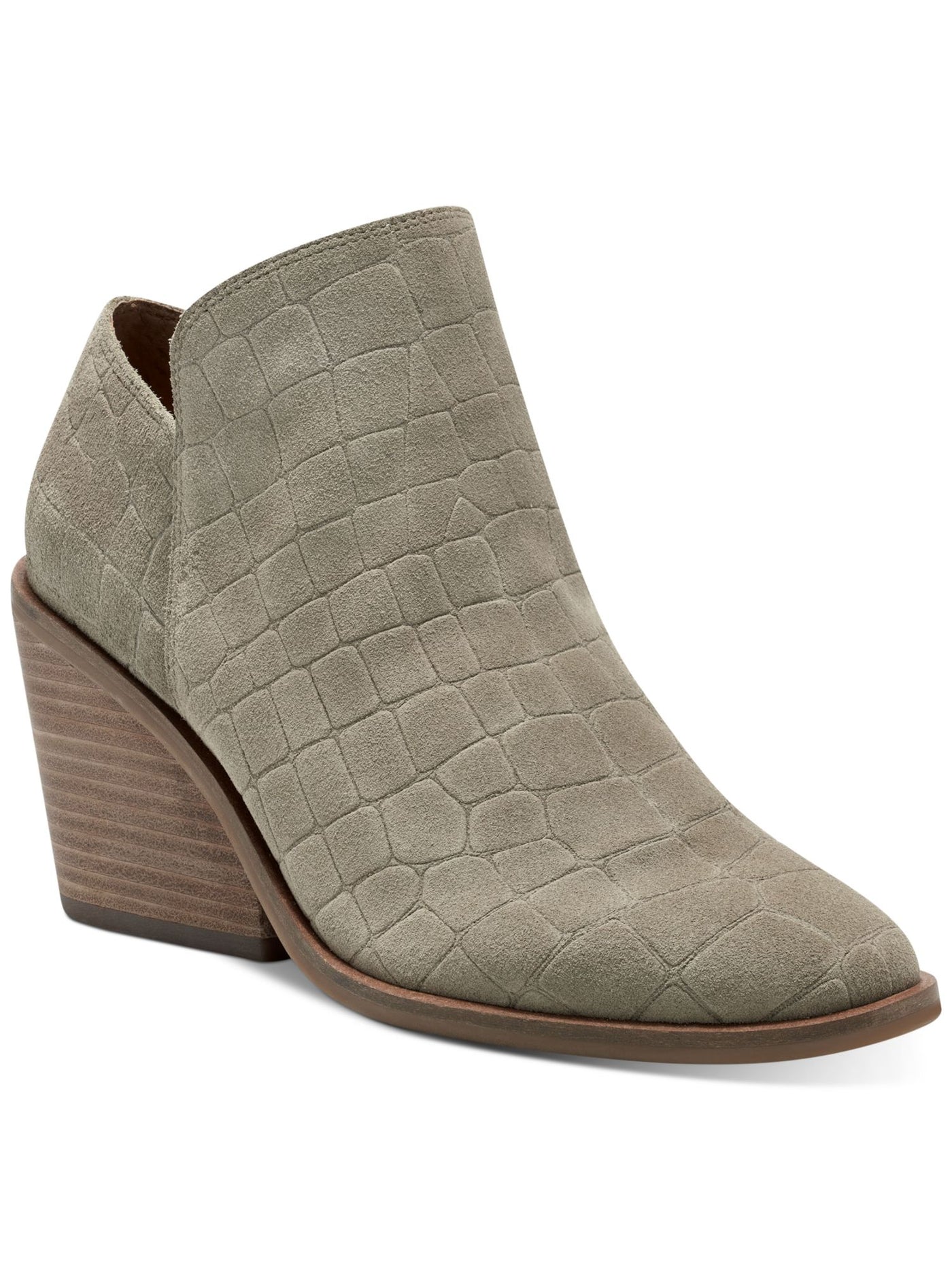 LUCKY BRAND Womens Green Hi-Lo Topliine Padded Saucie Almond Toe Block Heel Zip-Up Leather Booties 10 M