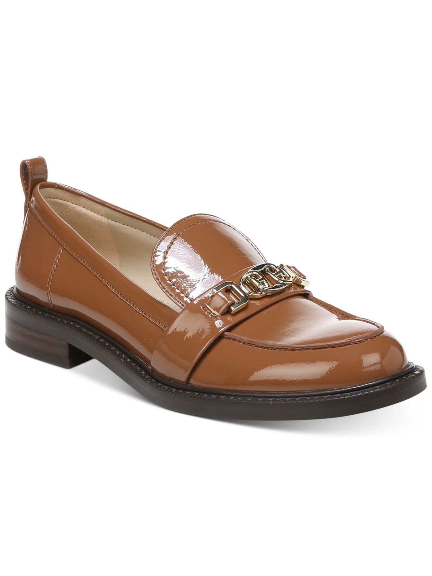SAM EDELMAN NEW YORK Womens Brown Metallic Ornament Back Pull-Tab Padded Christy Almond Toe Block Heel Slip On Loafers Shoes 5 M