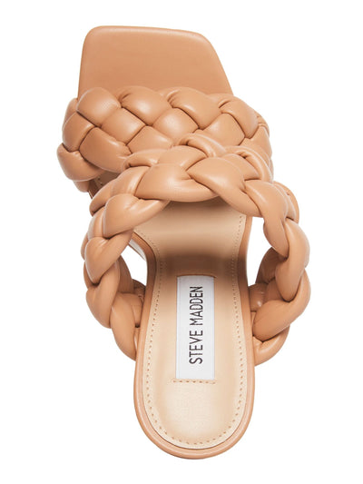 STEVE MADDEN Womens Beige Braided Padded Kenley Square Toe Stiletto Slip On Dress Sandals Shoes 6.5 M