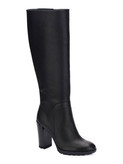 KENNETH COLE NEW YORK Womens Black Lug Sole Justin 2.0 Round Toe Block Heel Zip-Up Leather Heeled Boots 8.5