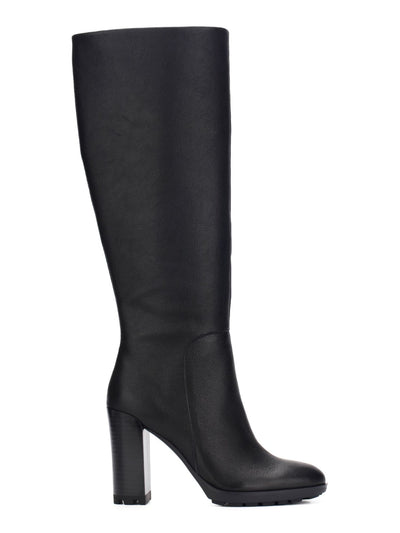 KENNETH COLE NEW YORK Womens Black Lug Sole Justin 2.0 Round Toe Block Heel Zip-Up Leather Heeled Boots 9.5 M