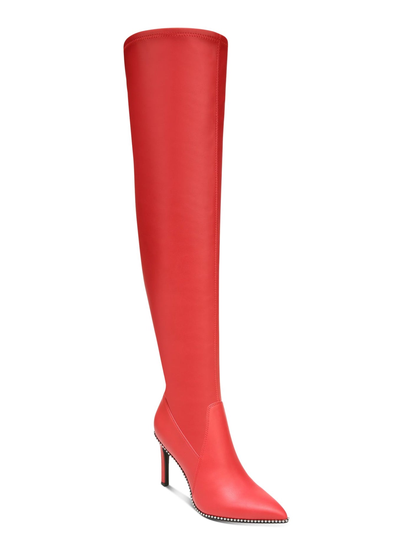 BAR III Womens Red Stretch Studded Milliee Pointed Toe Stiletto Zip-Up Dress Boots 7 M