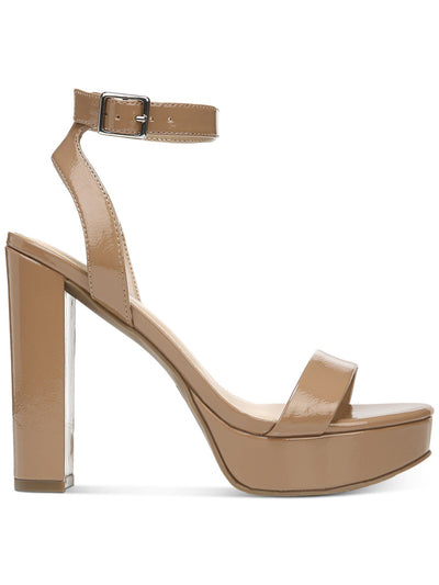 BAR III Womens Camel Beige Asymmetrical Vamp Strap 1" Platform Ankle Strap Cushioned Ivy Round Toe Block Heel Buckle Dress Heeled Sandal 8.5 M