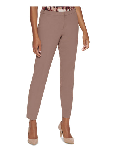 CALVIN KLEIN Womens Brown Zippered Flat Front Tapered Ankle Hook And Bar Closure Wear To Work Pants Petites 4P