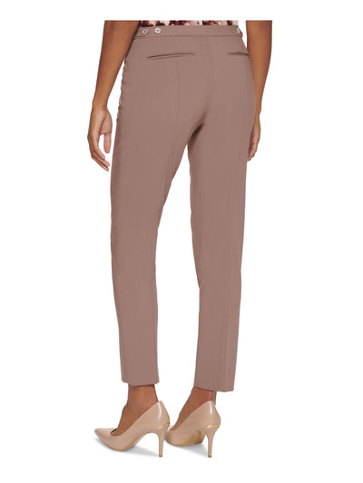CALVIN KLEIN Womens Brown Zippered Flat Front Tapered Ankle Hook And Bar Closure Wear To Work Pants Petites 4P