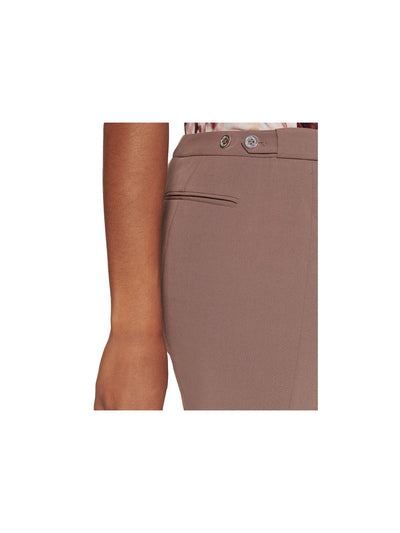 CALVIN KLEIN Womens Brown Zippered Flat Front Tapered Ankle Hook And Bar Closure Wear To Work Pants Petites 4P