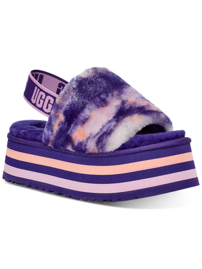 UGG Womens Purple Dyed Elastic Slingback Strap Padded Disco Marble Round Toe Platform Slip On Leather Slippers Shoes 7