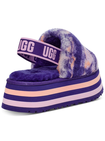UGG Womens Purple Dyed Elastic Slingback Strap Padded Disco Marble Round Toe Platform Slip On Leather Slippers Shoes 7