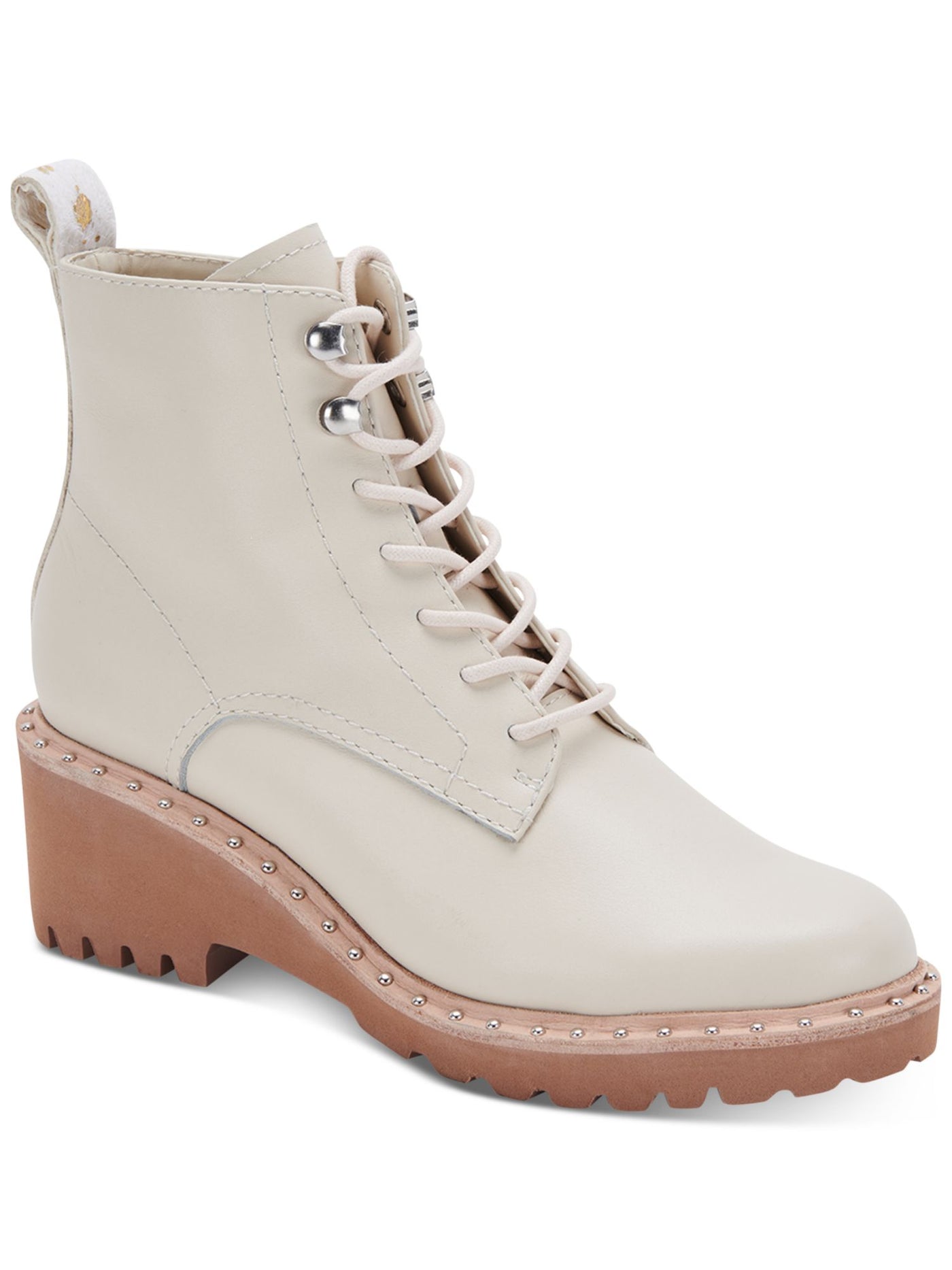 DOLCE VITA Womens Ivory Lace 1" Platform Lug Sole Comfort Hinto Round Toe Block Heel Zip-Up Leather Combat Boots 8.5