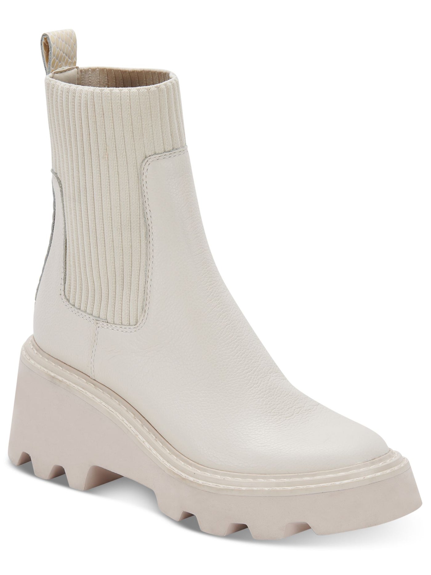 DOLCE VITA Womens Ivory Goring Treaded Hoven Round Toe Wedge Leather Booties 8.5 M
