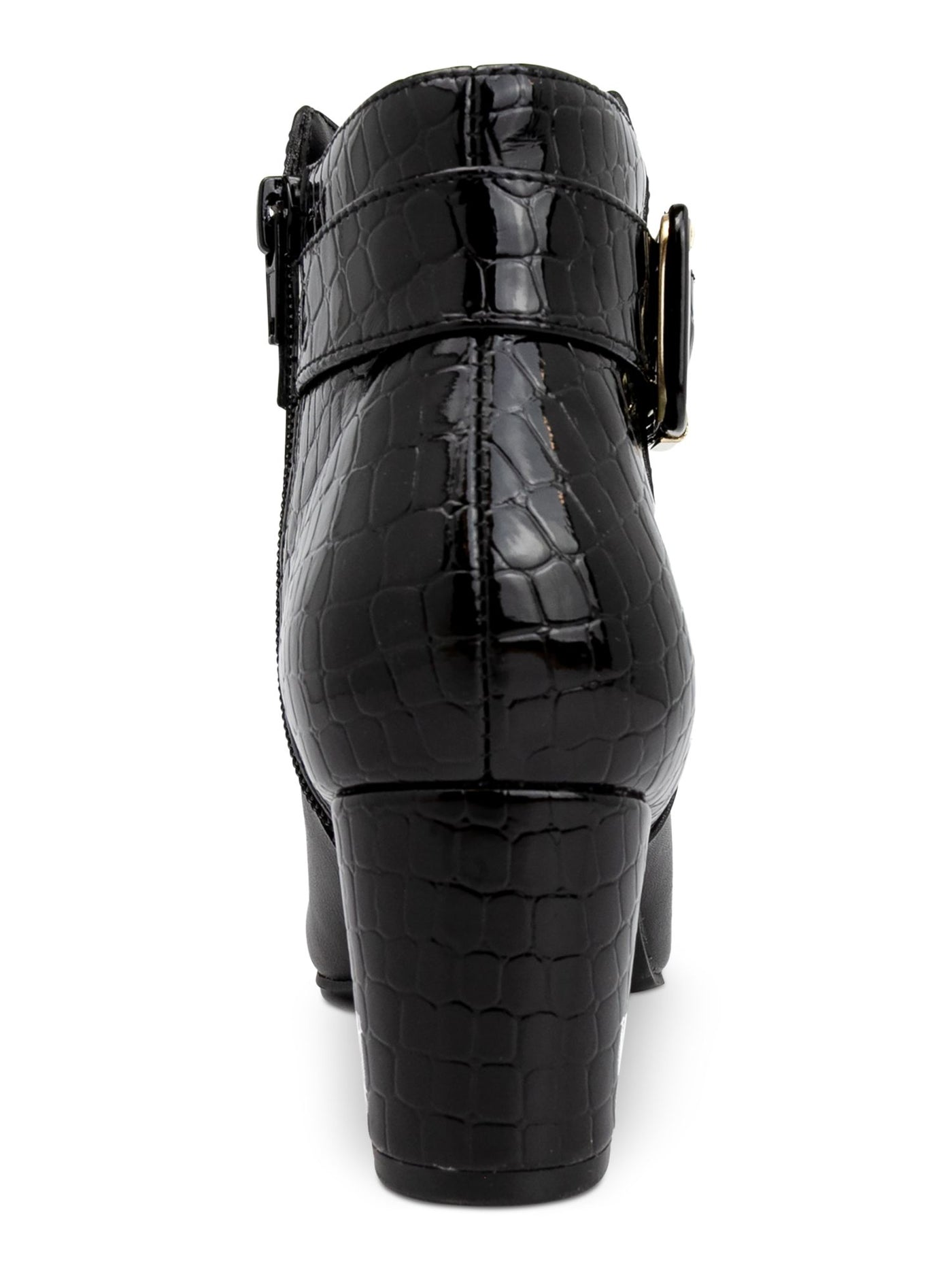 KAREN SCOTT Womens Black Mixed Media Croc Asymmetrical Buckle Accent Padded Ivyy Almond Toe Block Heel Zip-Up Booties 7 M