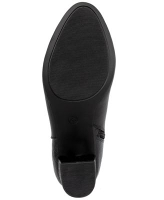 KAREN SCOTT Womens Black Mixed Media Croc Asymmetrical Buckle Accent Padded Ivyy Almond Toe Block Heel Zip-Up Booties M
