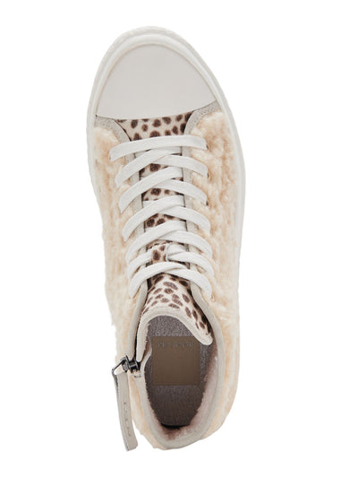 DOLCE VITA Womens Beige Leopard Print Comfort Lace Veola Round Toe Platform Zip-Up Athletic Sneakers Shoes 8.5 M