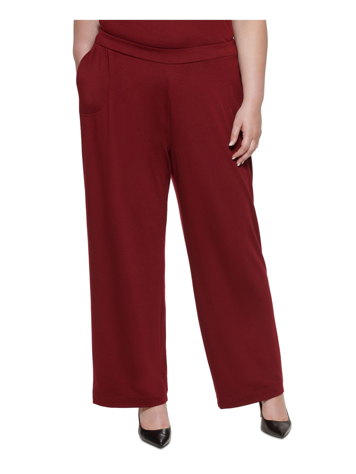 CALVIN KLEIN Womens Maroon Stretch Pocketed Wear To Work Straight leg Pants Plus 1X