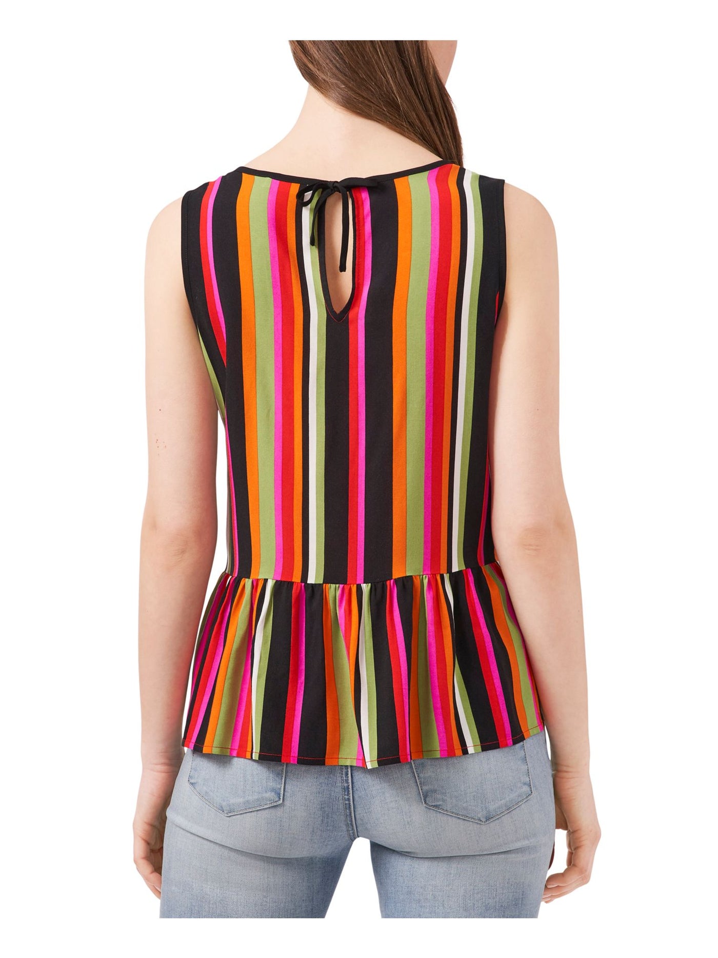 RILEY&RAE Womens Black Striped Sleeveless Round Neck Top XS