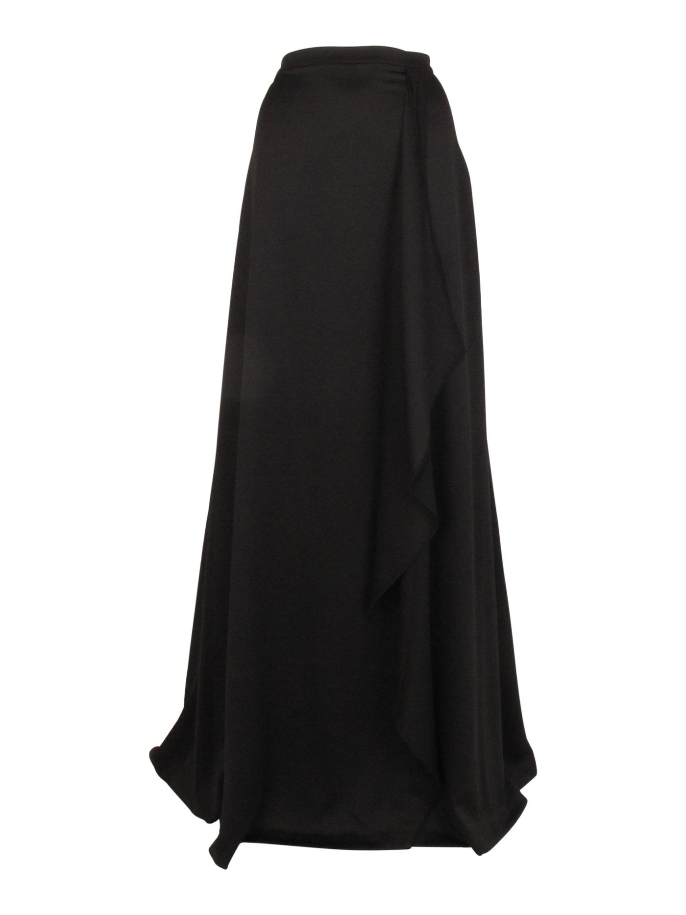 ADRIANNA PAPELL Womens Black Stretch Ruffled Zippered Satin Full-Length Evening A-Line Skirt Plus 16W