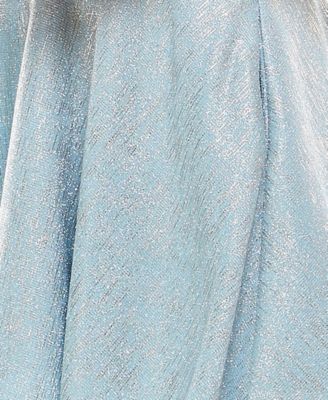 CRYSTAL DOLLS Womens Light Blue Stretch Zippered Metallic Pocketed Lined Shimmer Printed Spaghetti Strap Sweetheart Neckline Mini Prom Fit + Flare Dress