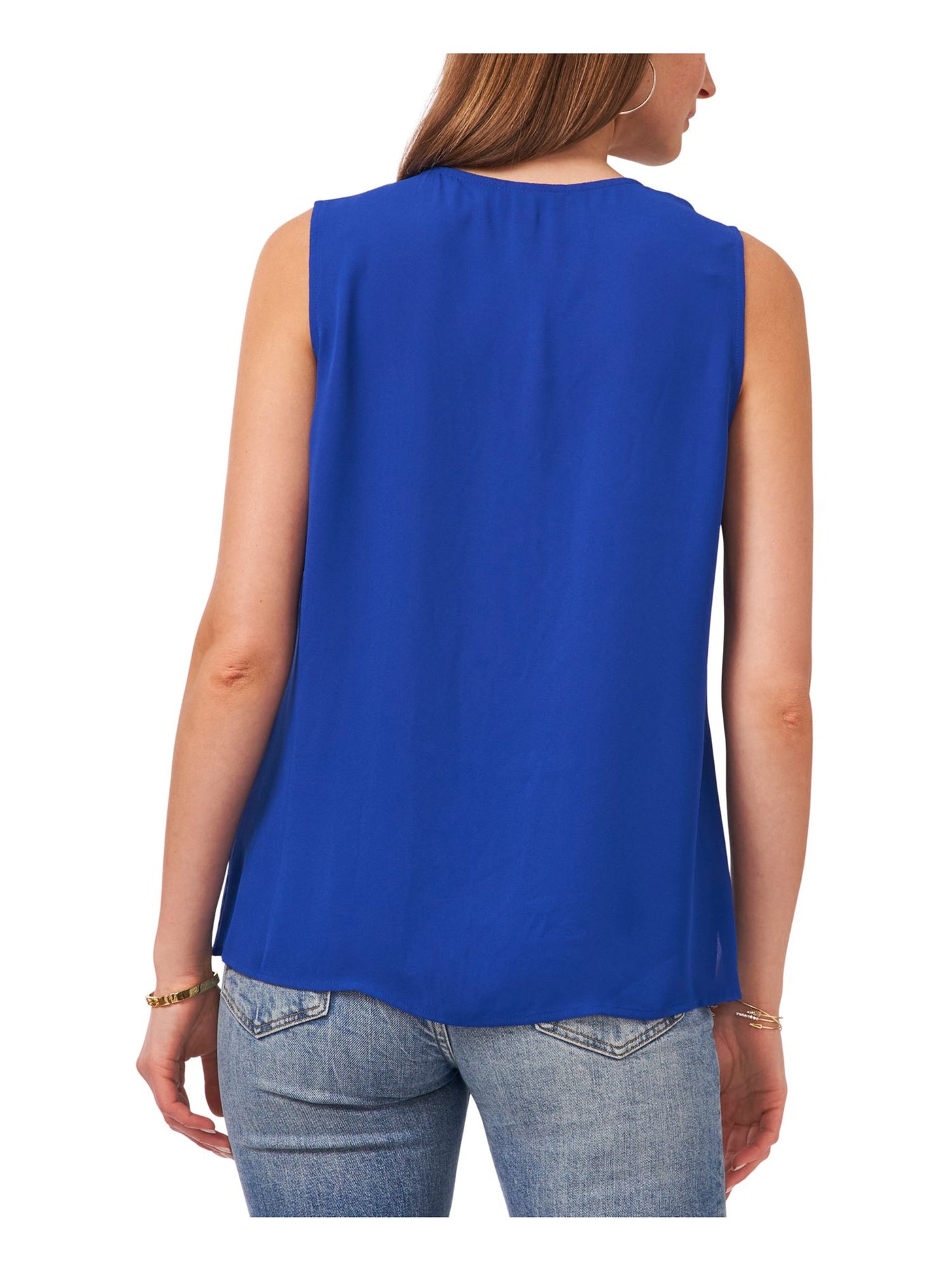 VINCE CAMUTO Womens Blue Ruffled Slitted Sheer Sleeveless V Neck Top XS