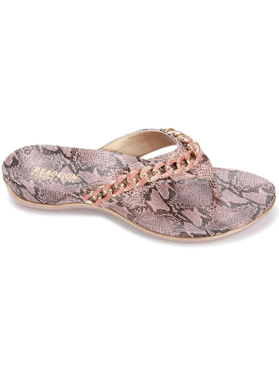 REACTION KENNETH COLE Womens Pink Snake Chain Arch Support Glam 2.0 Round Toe Wedge Slip On Thong Sandals Shoes 9.5 M
