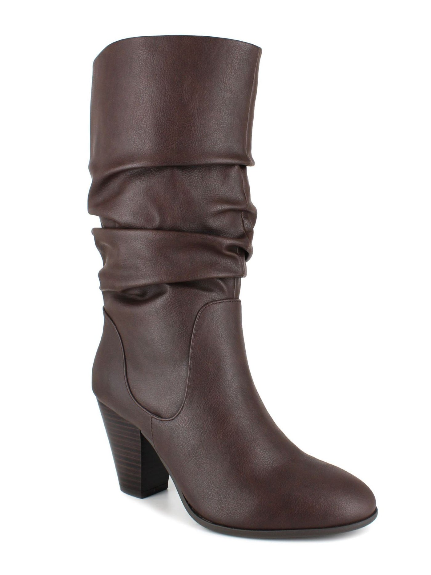 XOXO Womens Brown Padded Oliana Almond Toe Stacked Heel Slouch Boot 7 M