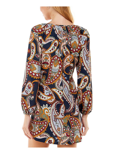 CITY STUDIO Womens Blouson Sleeve Tassled Ties V Neck Short Party Shift Dress