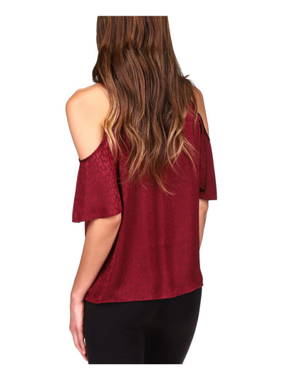 MICHAEL MICHAEL KORS Womens Maroon Cold Shoulder Keyhole Back Flutter Sleeve Crew Neck Top P\XS