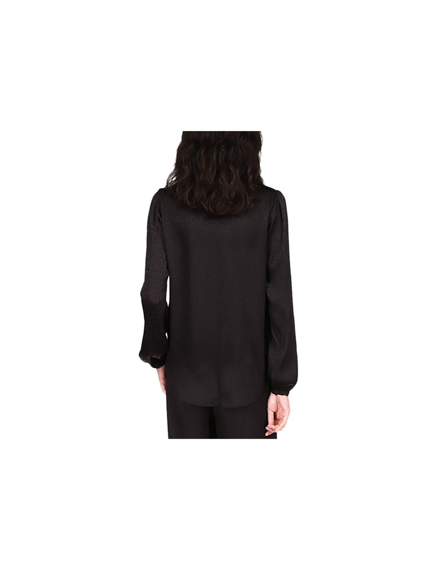 MICHAEL MICHAEL KORS Womens Black Sheer Rounded Hem Keyhole Cuffs Animal Print Long Sleeve V Neck Top S