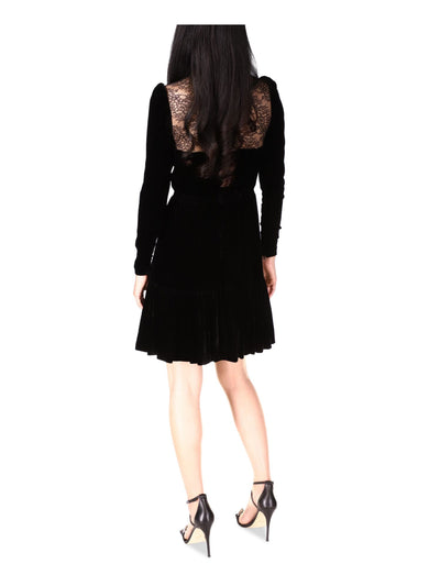 MICHAEL MICHAEL KORS Womens Black Zippered Pleated Lace Panels Pouf Sleeve Mock Neck Short Party Fit + Flare Dress 2XL
