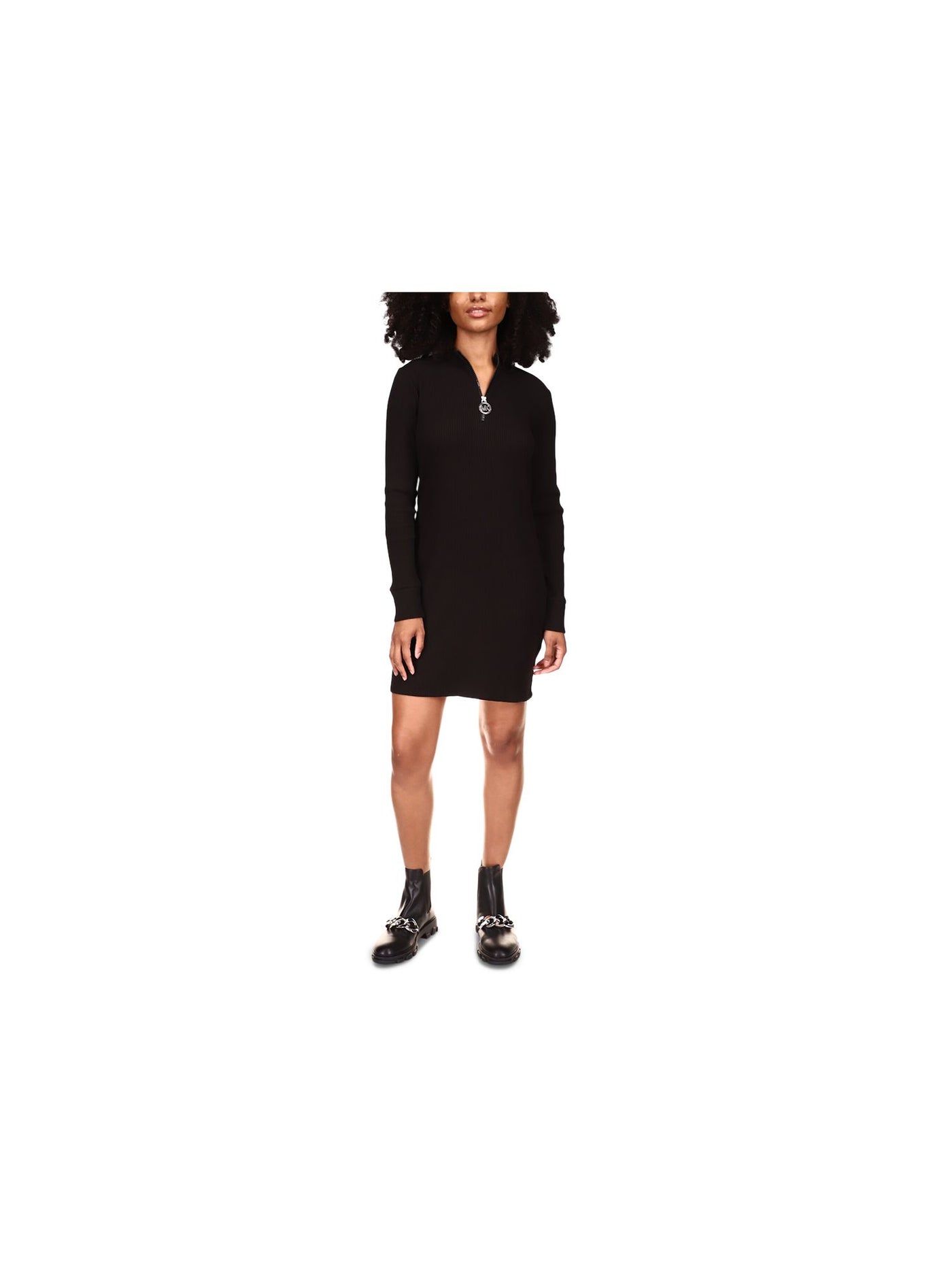 MICHAEL MICHAEL KORS Womens Black Ribbed Long Sleeve Mock Neck Above The Knee Shift Dress XXL