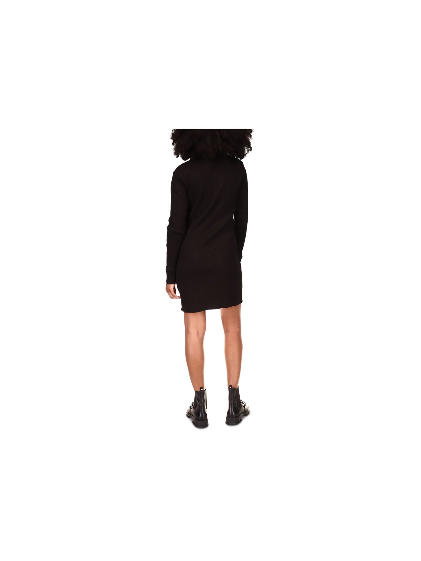 MICHAEL MICHAEL KORS Womens Black Ribbed Long Sleeve Mock Neck Above The Knee Shift Dress S