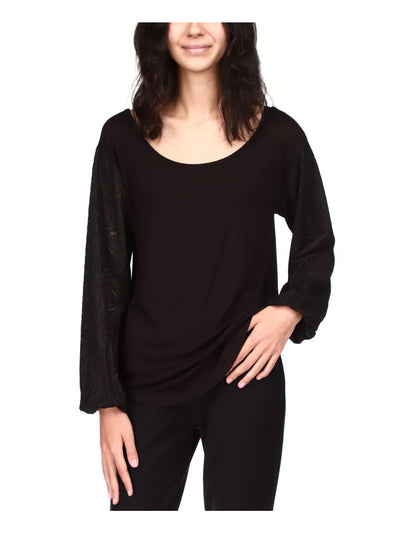 MICHAEL MICHAEL KORS Womens Black Stretch Blouson Sleeve Scoop Neck Top XS