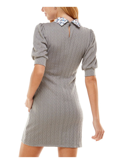 KINGSTON GREY Womens Gray Stretch Tie Pouf Sleeve Peter Pan Collar Mini Party Sweater Dress Juniors M