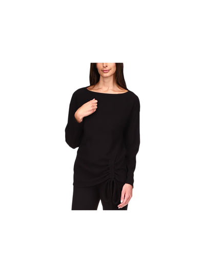MICHAEL KORS Womens Black Stretch Ribbed Tie Ruched Hem Long Sleeve Boat Neck Sweater P\XS
