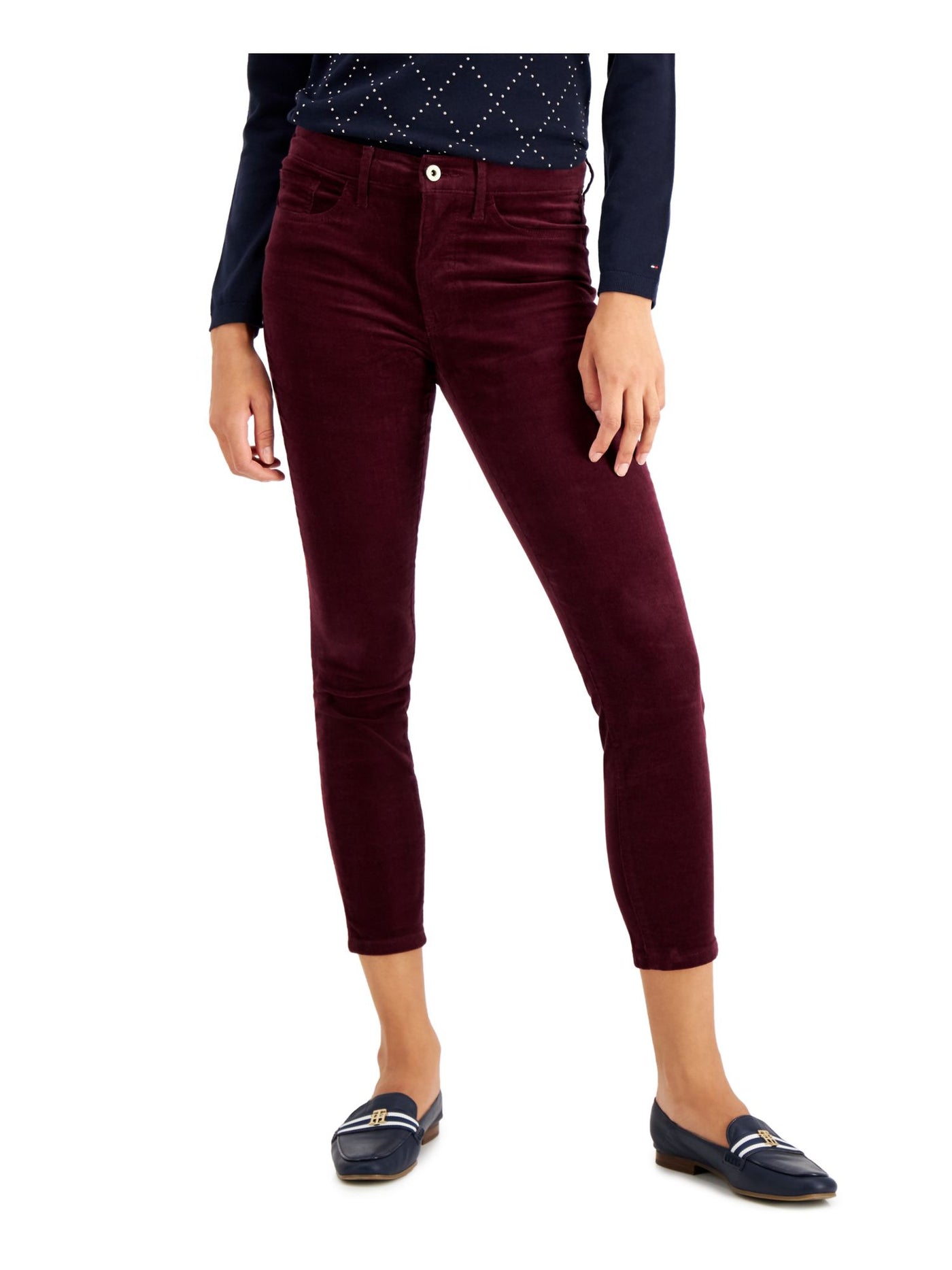 TOMMY HILFIGER Womens Burgundy Zippered Pocketed Button Closure Ankle Skinny Pants 16