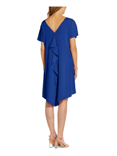 ADRIANNA PAPELL Womens Blue Short Sleeve Boat Neck Below The Knee Evening Hi-Lo Dress 14