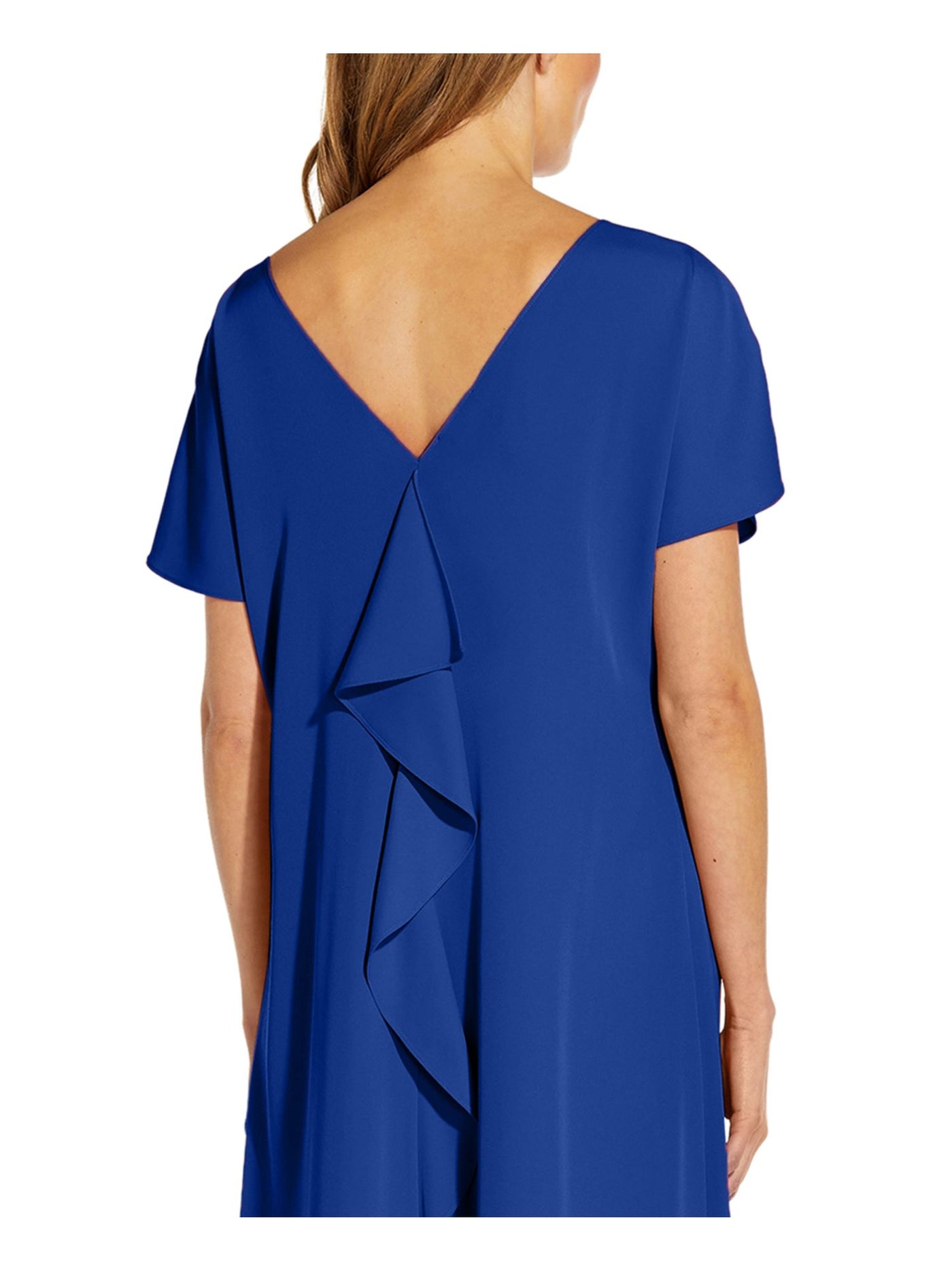 ADRIANNA PAPELL Womens Blue Short Sleeve Boat Neck Below The Knee Evening Hi-Lo Dress 8