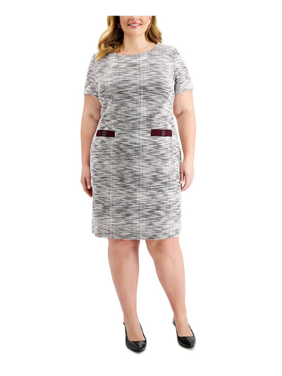 CONNECTED APPAREL Womens Gray Heather Short Sleeve Jewel Neck Above The Knee Shift Dress Plus 22W